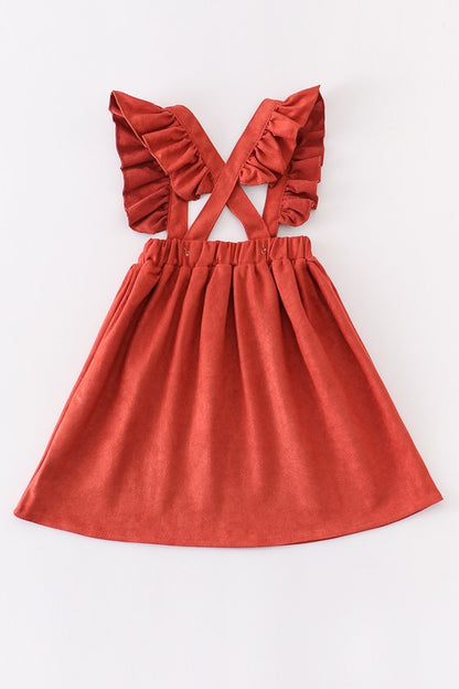 Rust ruffle suspender girl dress