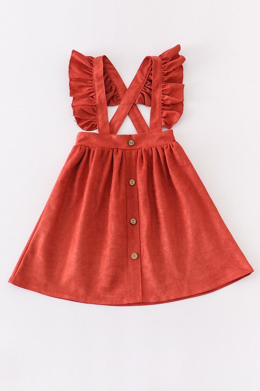 Rust ruffle suspender girl dress