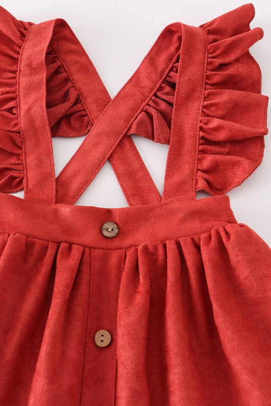 Rust ruffle suspender girl dress