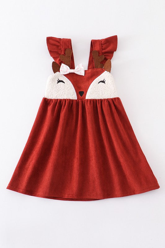 Orange corduroy fox girl dress