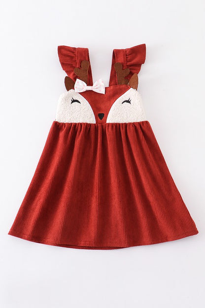 Orange corduroy fox girl dress
