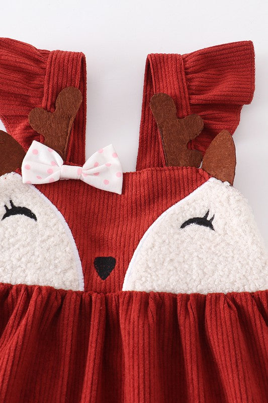 Orange corduroy fox girl dress