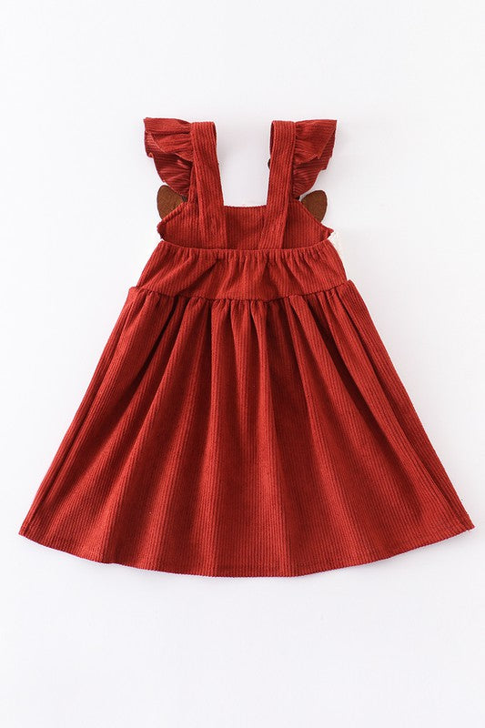 Orange corduroy fox girl dress