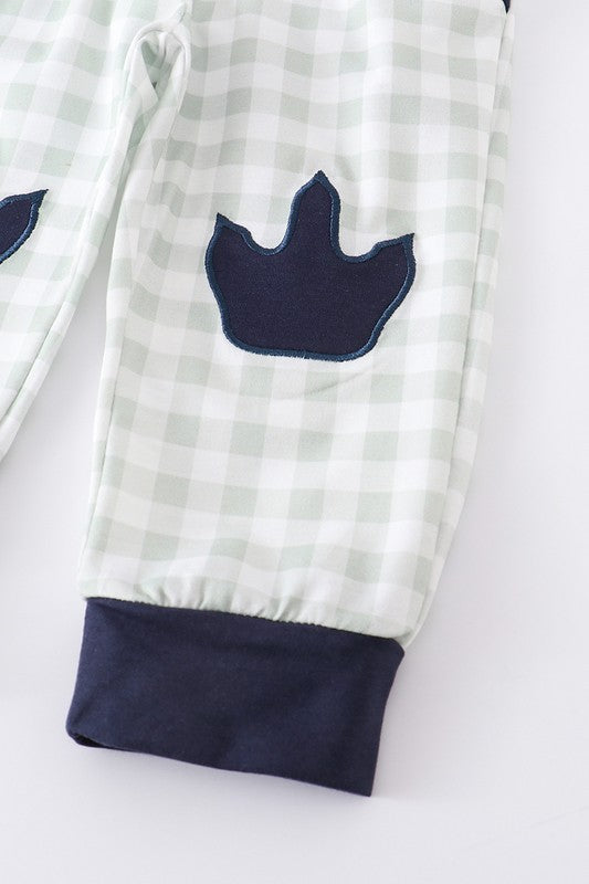 Navy dinosaur applique boy set