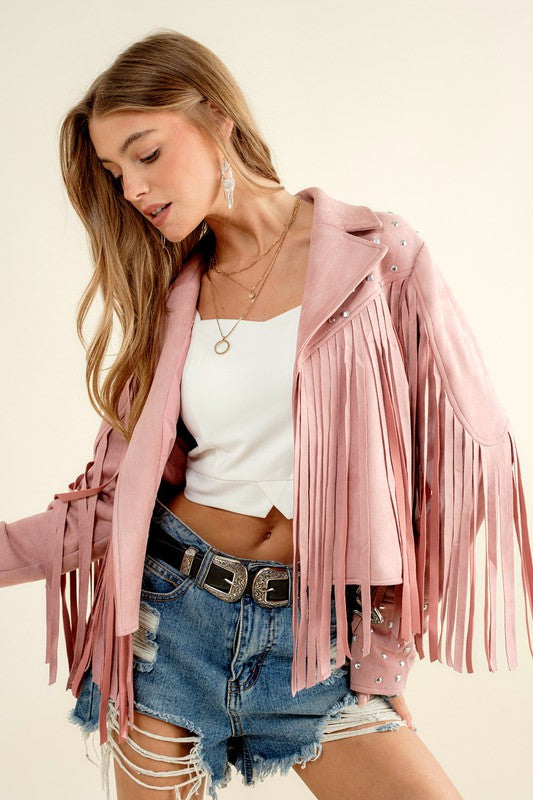 Jacket - "Blue B" Studded Fringe Open Western