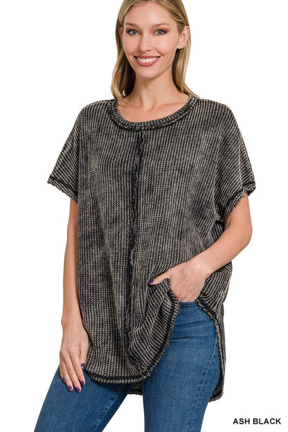 Zenana Washed Waffle Short Sleeve Top