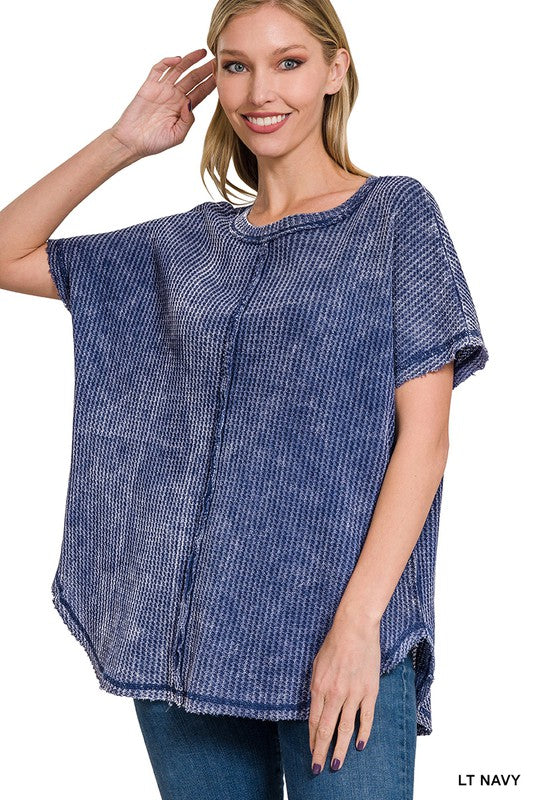 Zenana Washed Waffle Short Sleeve Top