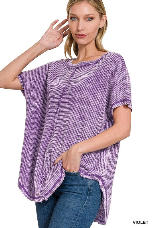 Zenana Washed Waffle Short Sleeve Top