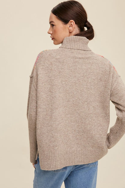 Listicle Give Me Love Stitched Mock Neck Sweater