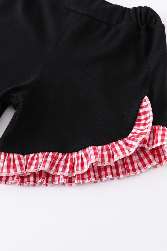 Red french knot charactor plaid girl set