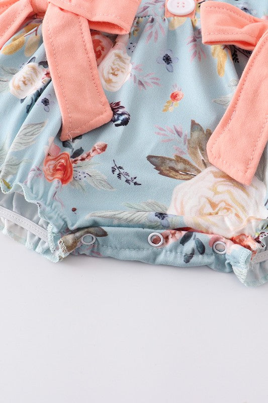 Blue floral print ruffle baby girl bubble