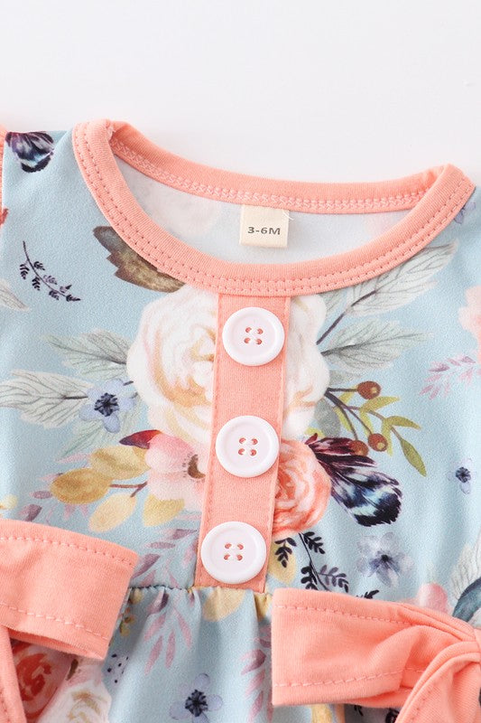 Blue floral print ruffle baby girl bubble
