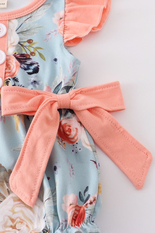 Blue floral print ruffle baby girl bubble