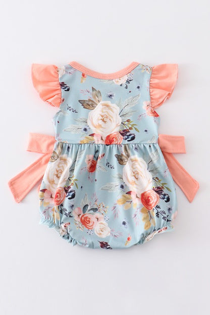 Blue floral print ruffle baby girl bubble