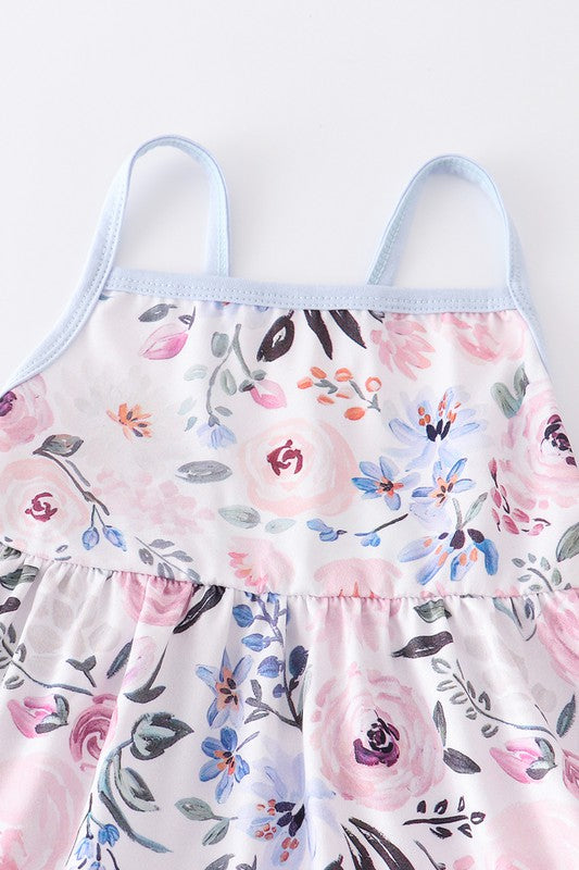 White floral print ruffle girl set