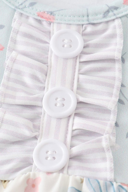 Floral print ruffle buttons girl baby bubble