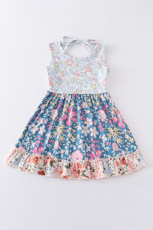Navy floral print ruffle dress