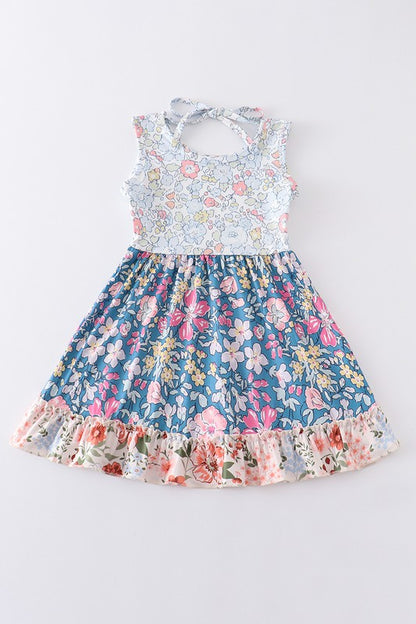 Navy floral print ruffle dress