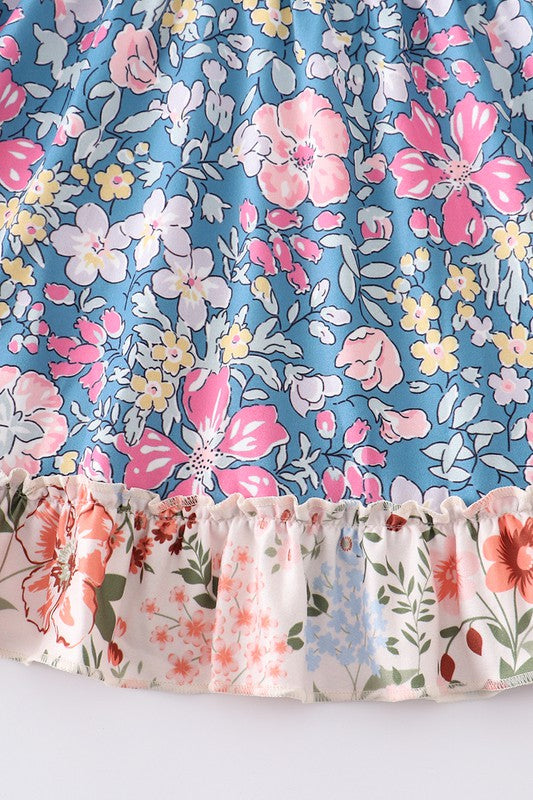 Navy floral print ruffle dress