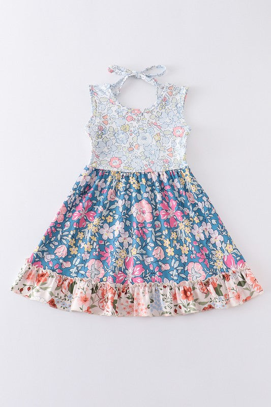 Navy floral print ruffle dress