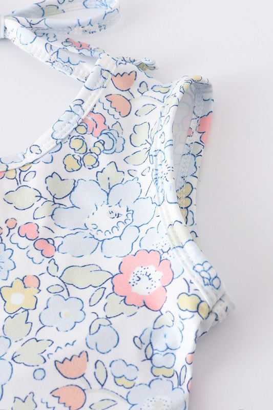 Navy floral print ruffle dress