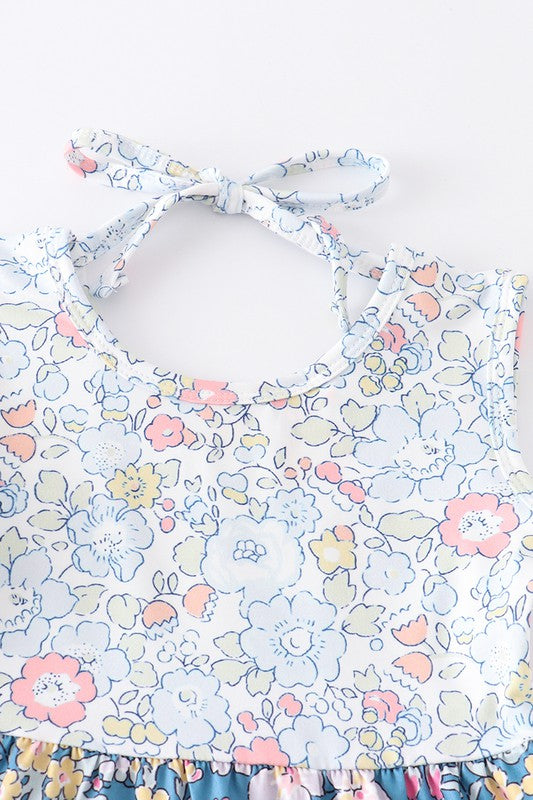 Navy floral print ruffle dress