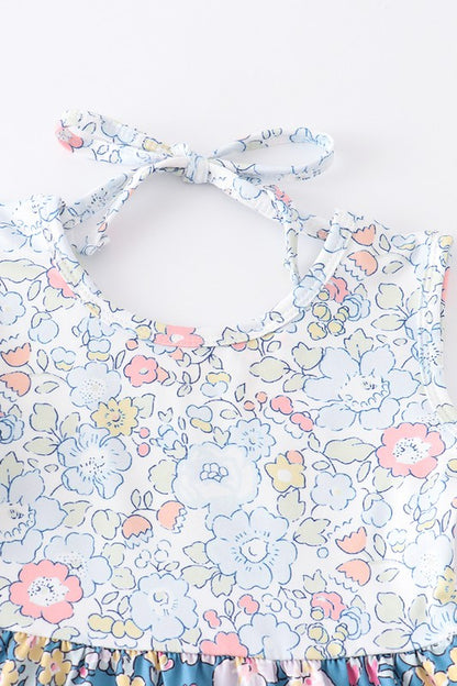 Navy floral print ruffle dress