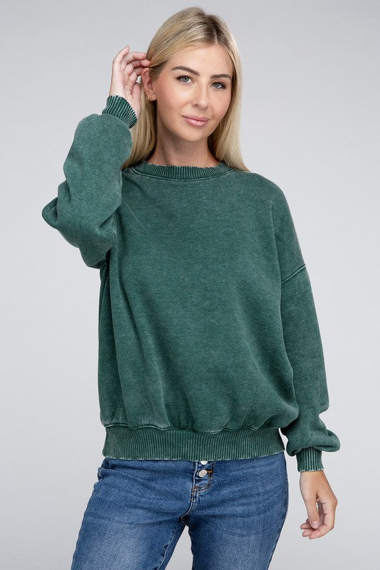 Zenana - Acid Wash Fleece Oversized Pullover