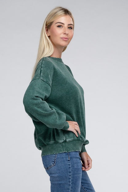 Zenana - Acid Wash Fleece Oversized Pullover