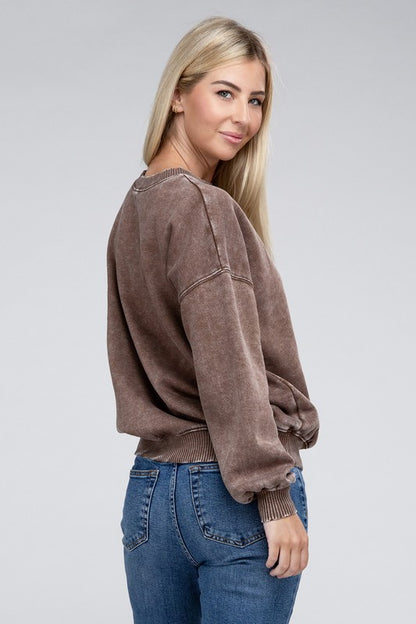 Zenana - Acid Wash Fleece Oversized Pullover