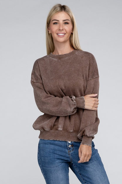 Zenana - Acid Wash Fleece Oversized Pullover