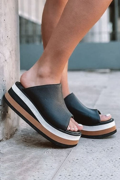 Sandals - Color-Blocking Peep Toe Wedge Heel