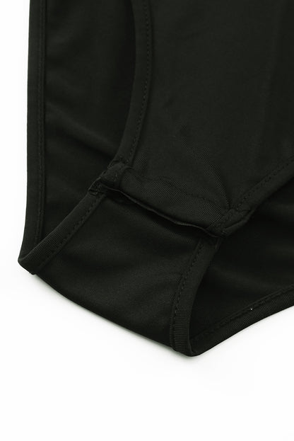 Black Casual Fringe One Shoulder Long Sleeve Bodysuit