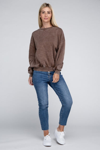 Zenana - Acid Wash Fleece Oversized Pullover