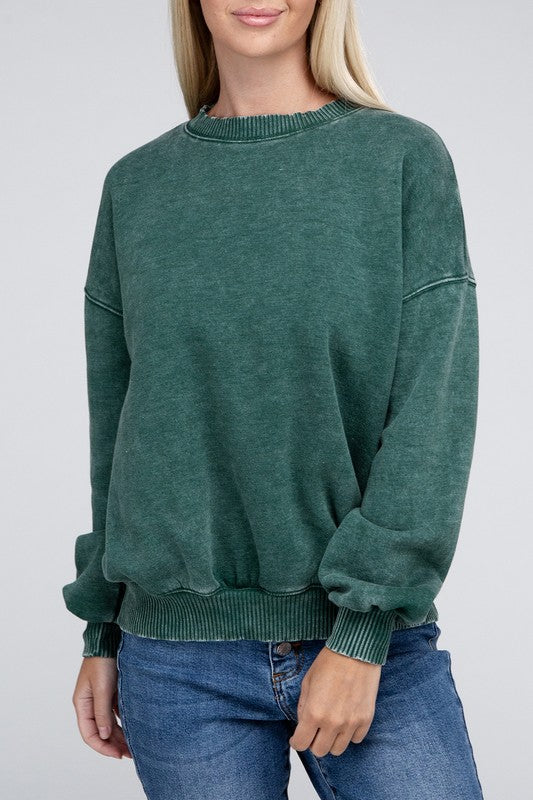 Zenana - Acid Wash Fleece Oversized Pullover