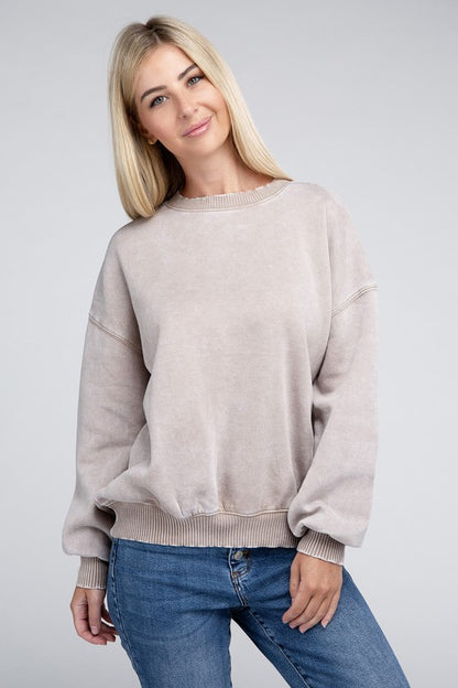 Zenana - Acid Wash Fleece Oversized Pullover