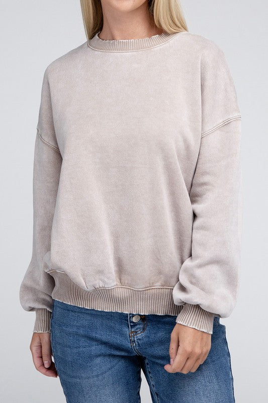 Zenana - Acid Wash Fleece Oversized Pullover