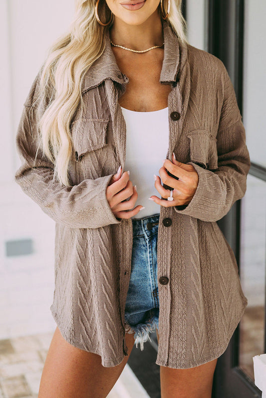 Casual Textured Oversized Knit Jacket