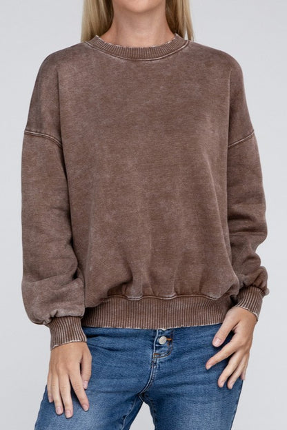 Zenana - Acid Wash Fleece Oversized Pullover