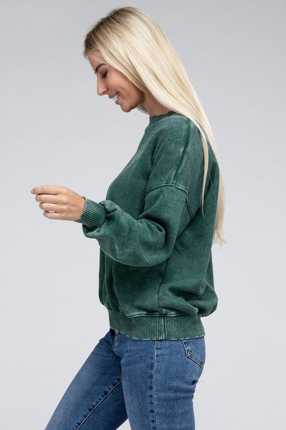 Zenana - Acid Wash Fleece Oversized Pullover