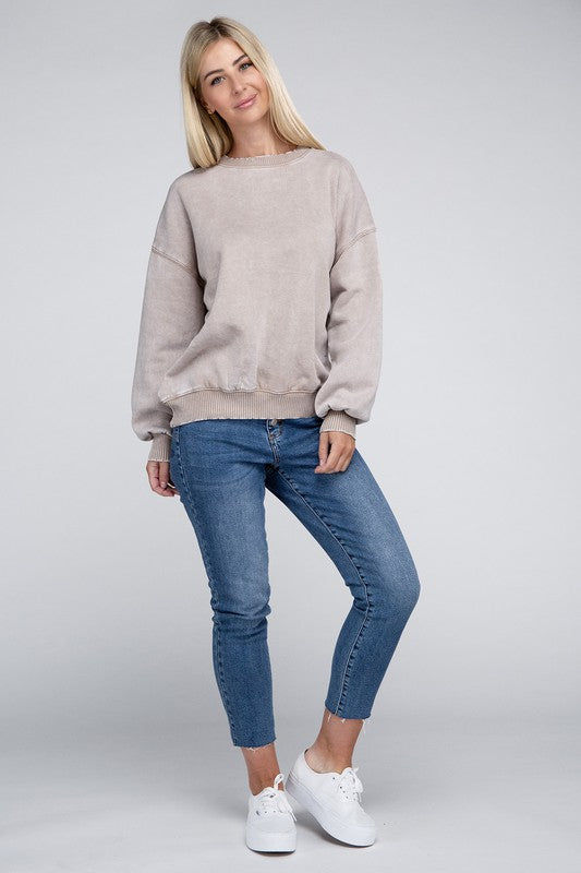 Zenana - Acid Wash Fleece Oversized Pullover