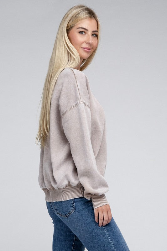 Zenana - Acid Wash Fleece Oversized Pullover