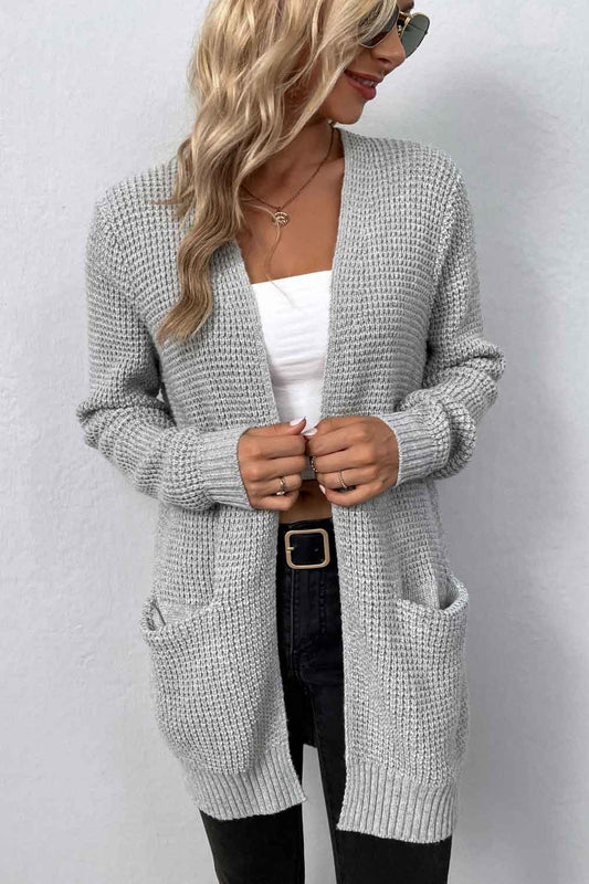 Cardigan - Rib-Knit Pocketed