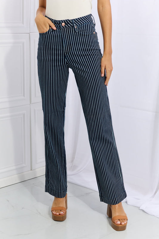 Jeans - "Judy Blue" High Waisted Tummy Control Striped Straight
