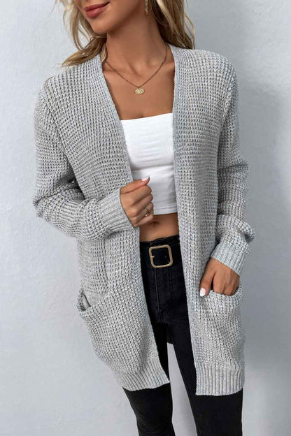 Cardigan - Rib-Knit Pocketed