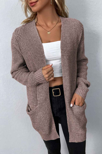 Cardigan - Rib-Knit Pocketed