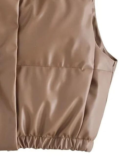 PU Leather Zip Up Drawstring Vest