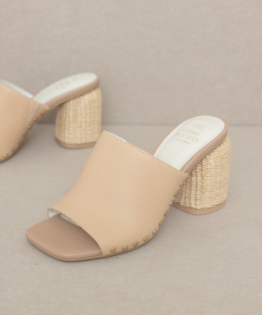 Heels - "OASIS SOCIETY" Studded Raffia Slide