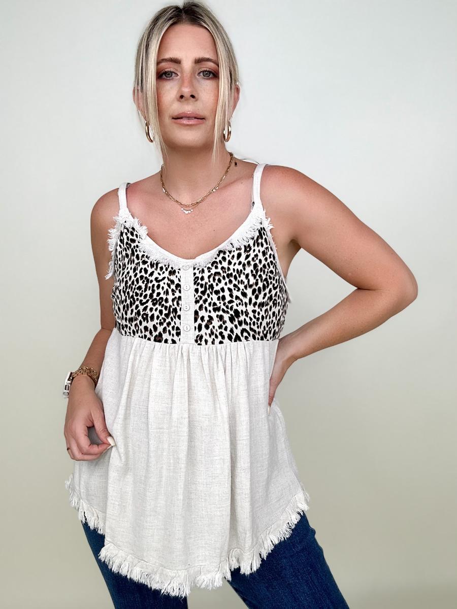 Umgee Animal Print Button Front Detail Top
