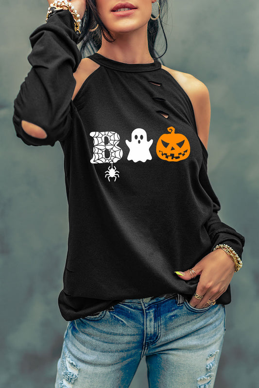 Boo Graphic Distressed Blouse